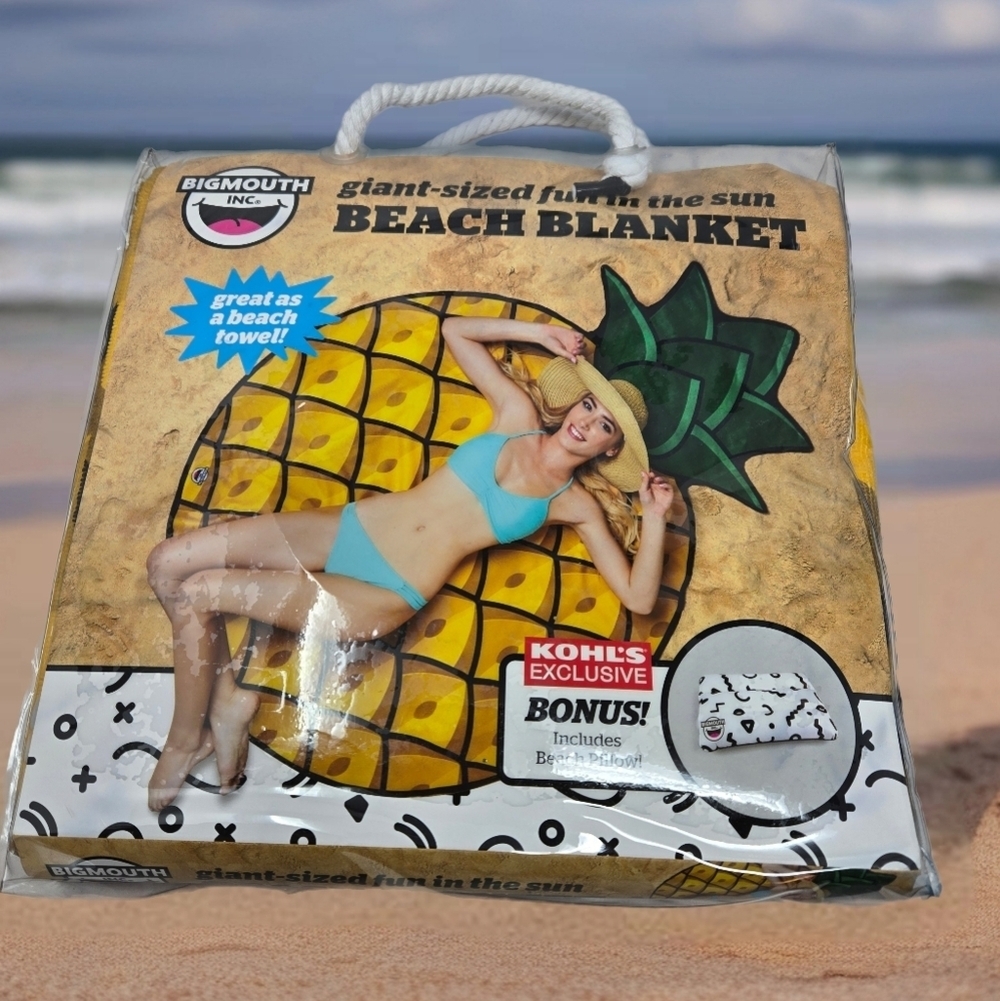 Big Mouth Inc. Beach Blanket Fun In The Sun Bonus Blow Up Pillow Pineapple